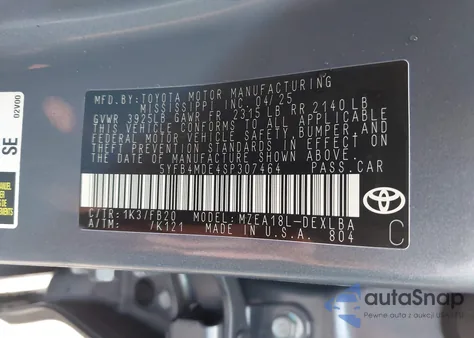 2025 Toyota Corolla Le from USA, damaged, VIN 5YFB4MDE4SP307464